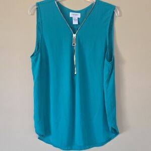 Carmen Marc Valvo Teal Blouse with V-Neck and Relaxed Fit, XL